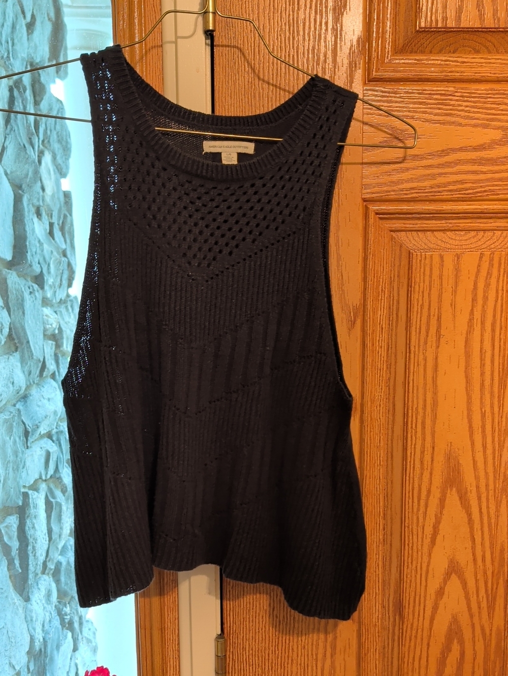 American Eagle Outfitters Black Open-Knit Sleeveless Tank